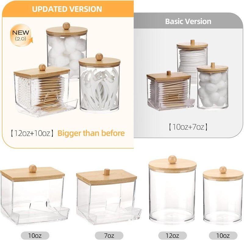 Tbestmax Qtips Dispenser Bathroom Container, 10/12 oz Cotton Ball Holder, Apothecary Jar Organizer for Storage Cotton Swab, Floss Picks (Bamboo Lids) - Image 2